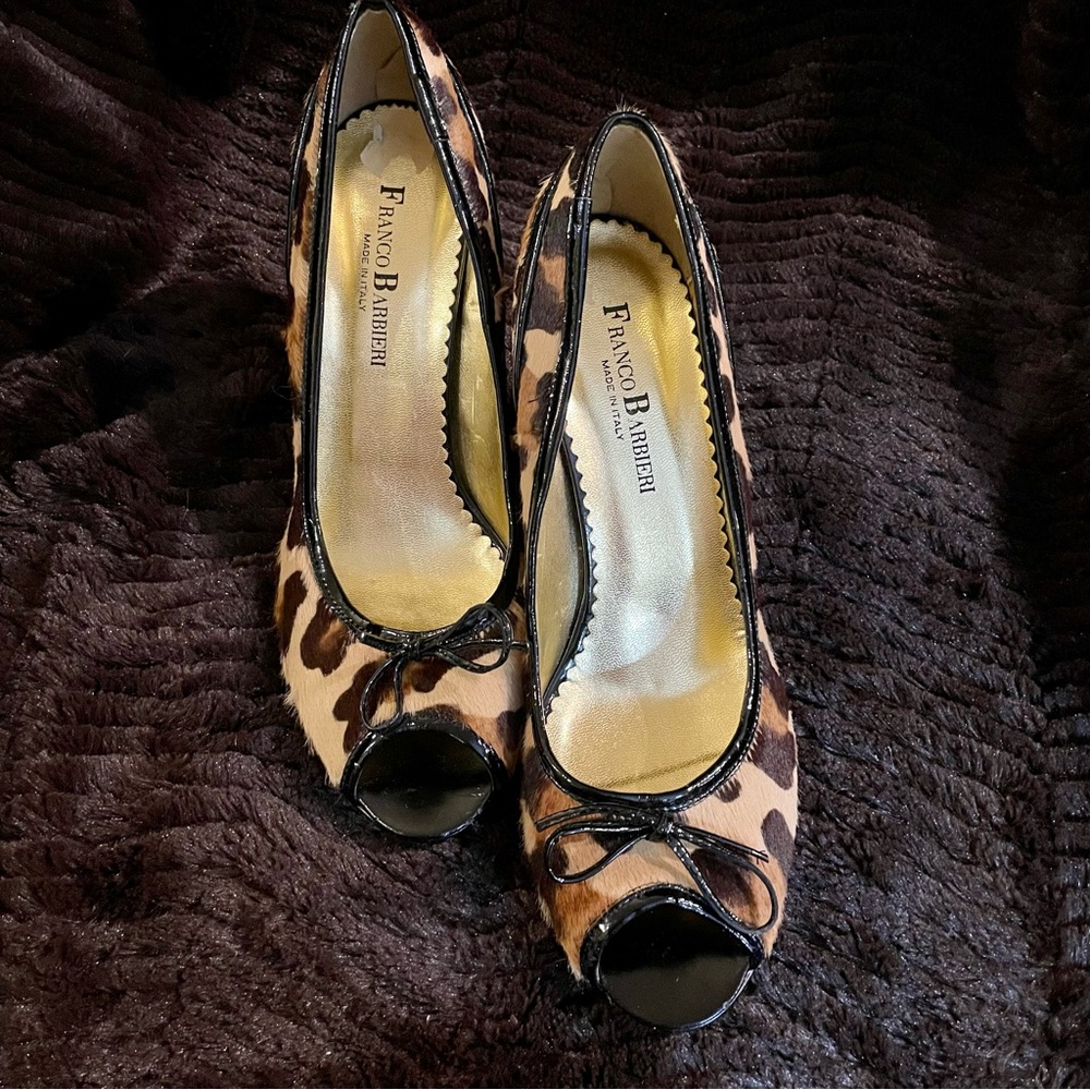 Franco Barbieri Leopard Haircalf Peep-Toe Pump 8 B